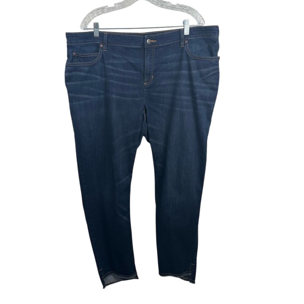 Eileen Fisher Jeans Women 18W Blue EUC Organic Cotton Raw‎ Step Hem Ankle Denim